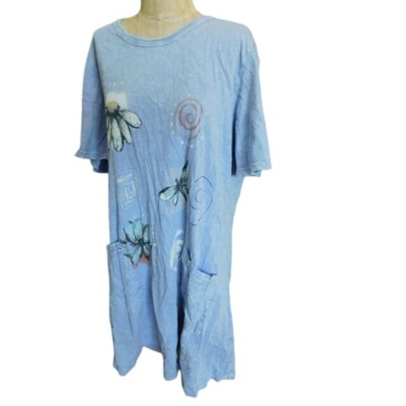 Jess & Jane Size XL Distressed look Washed Knit Floral Artsy Casual Dress - Picture 3 of 3